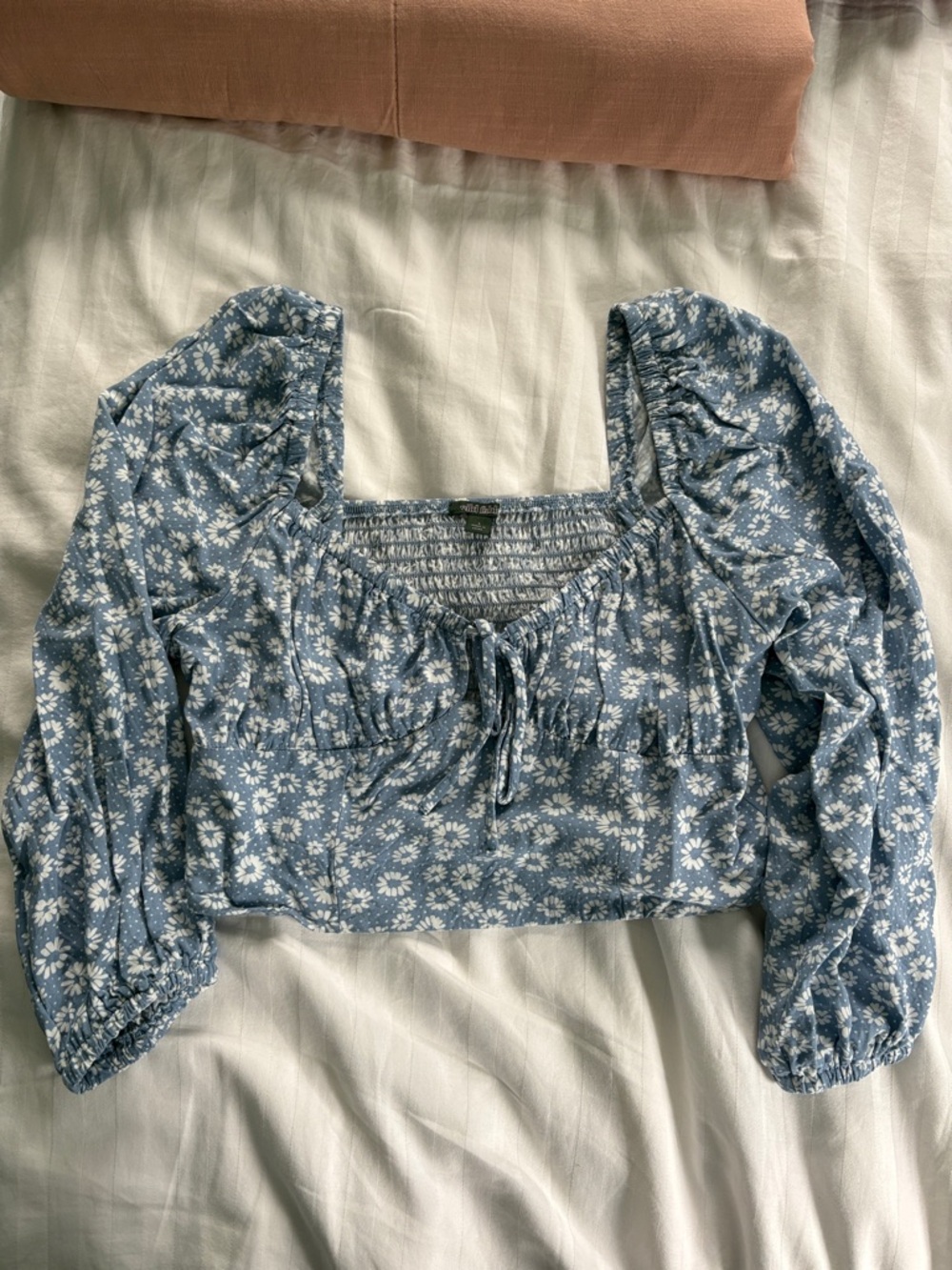 Wild Fable Blue Floral Puff-Sleeve Crop Top - Women's